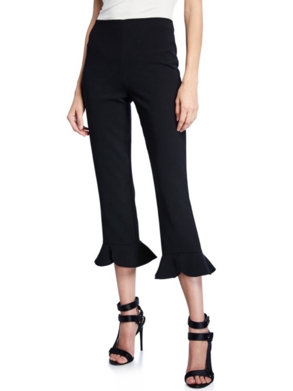 Alice + Olivia Black Cropped Ruffle-Hem Pants